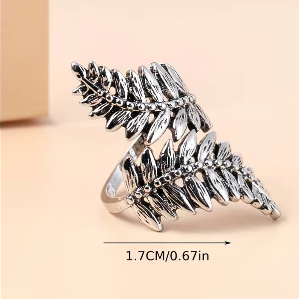 Boho Style Silver Leaf Design Wrap Ring - image 6